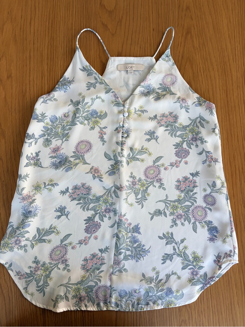 LOFT Cream Floral V-Neck Spaghetti Strap Camisole